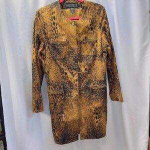 Harris Wallace NY Animal Leopard Print Knee Length Coat Size 14 Pockets 4 Zip
